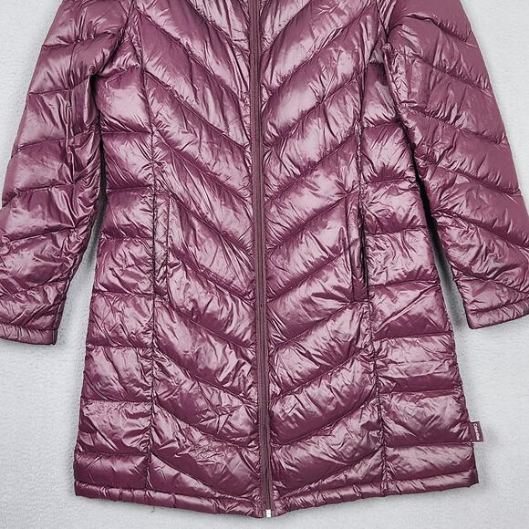 Calvin Klein Down Puffer Jacket Womens Medium Purple Hooded Packable Long Coat - Picture 6 of 16